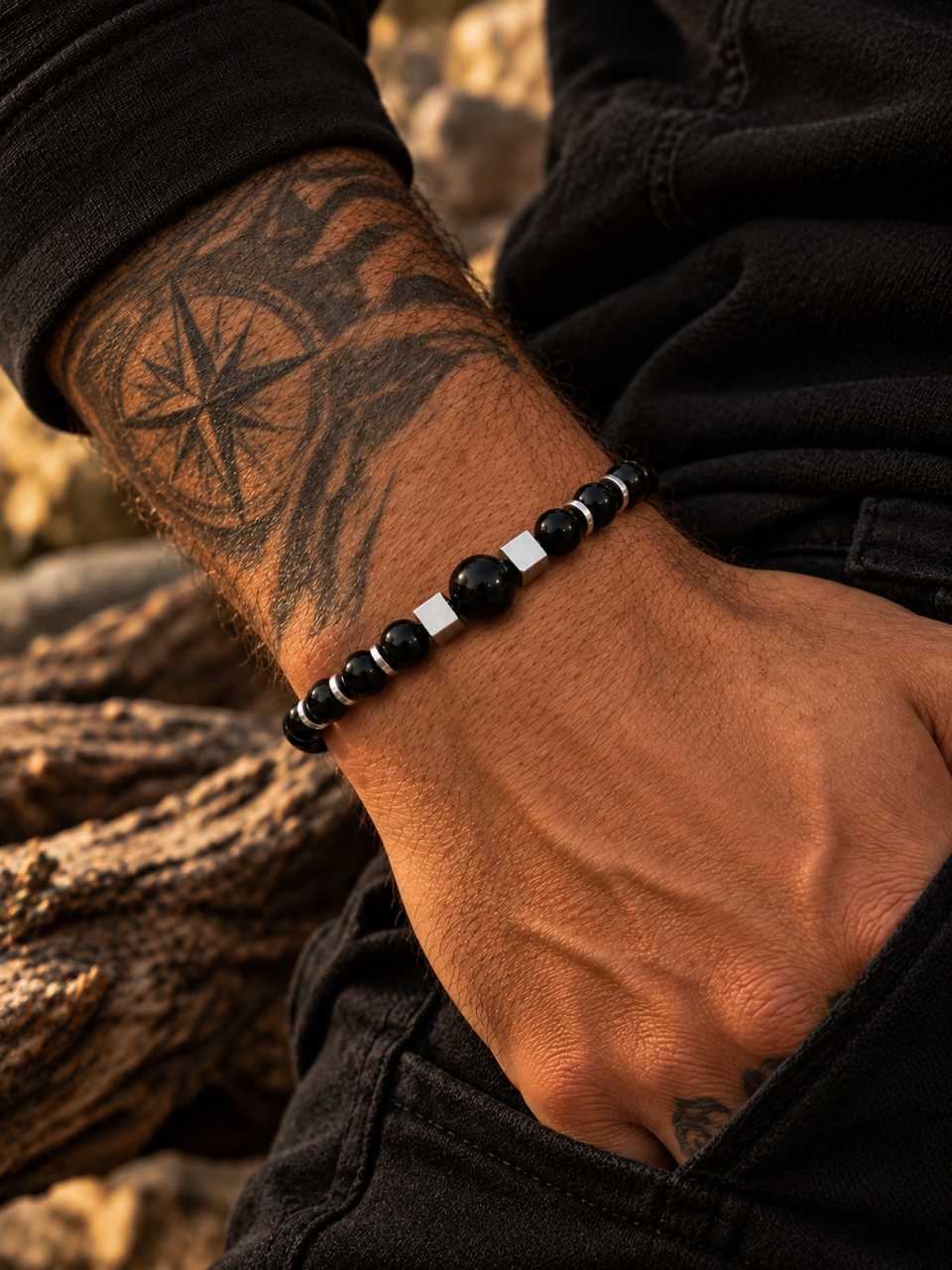 Bracelet homme Pierres naturelles –  Modèle Manoé