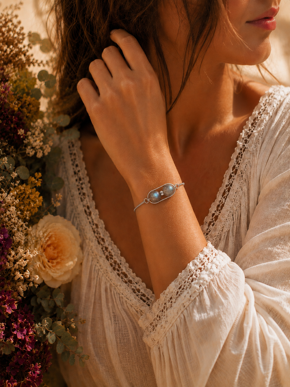 Bracelet Pierres naturelles & Chaine délicate  — Modèle ÉLODIE