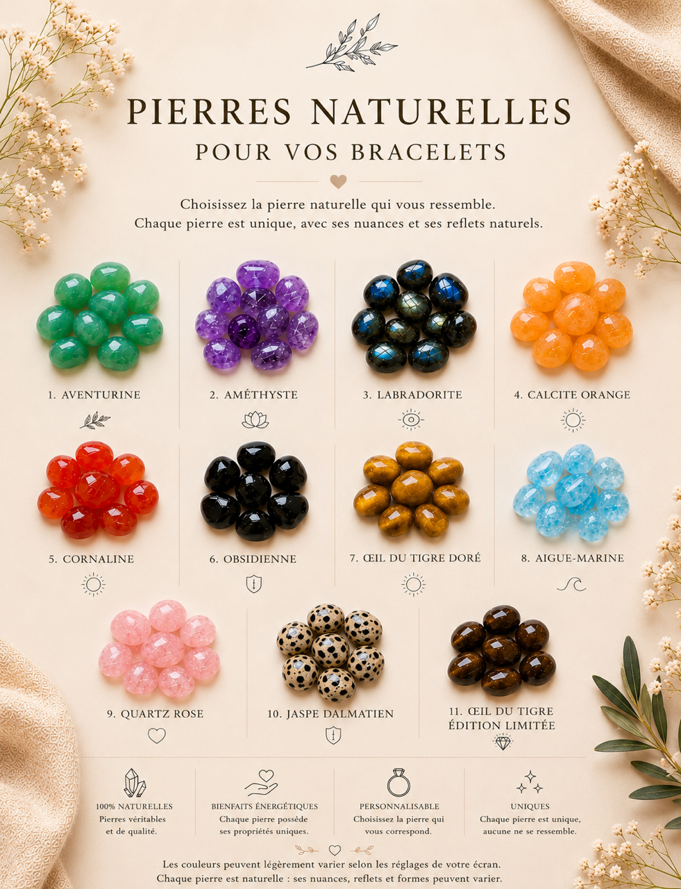 Bracelet personnalisable en pierres naturelles - Modèle LILY